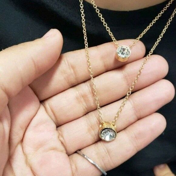 Boho gold double Layered rhinestone pendant casual necklace 💖2 /$30 - Picture 4 of 8